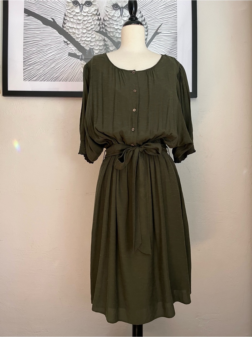 Anthropologie Linen Blend Midi Dress